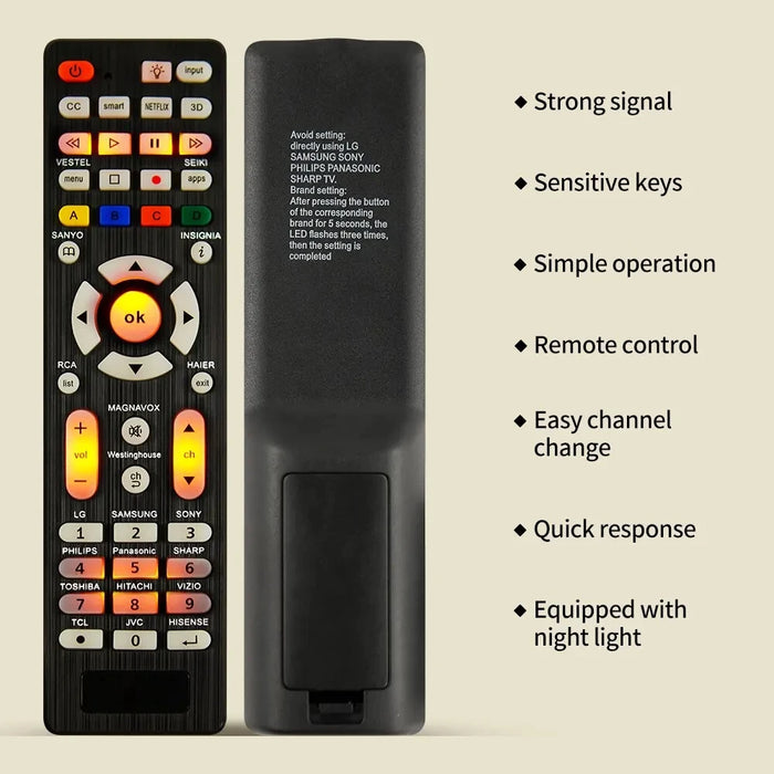 Backlit Universal Tv Remote Control - Compatible With Multiple Brands - Model Rc - G008