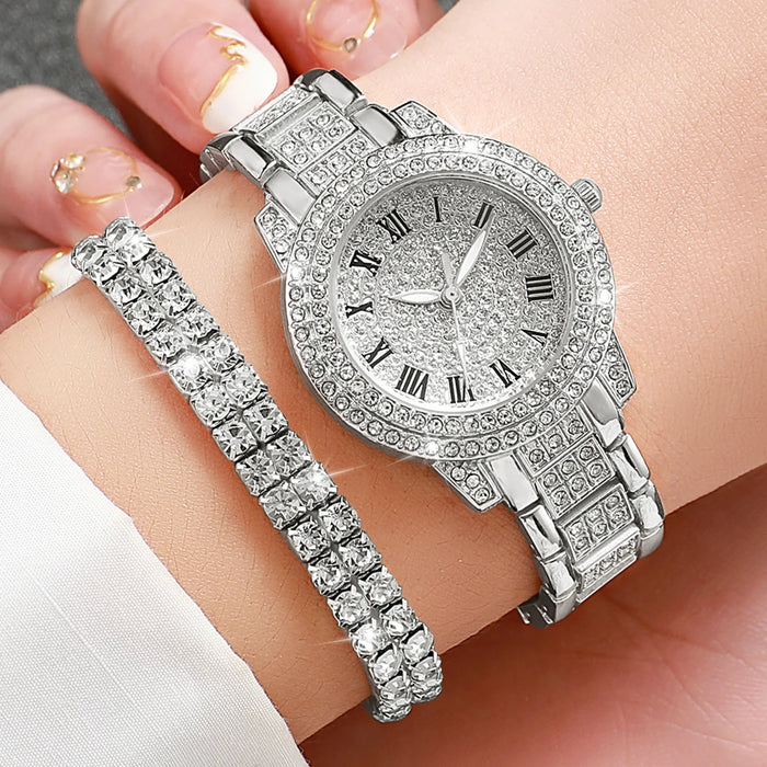 6 Piece Diamond Steel Band Watch Set - Without Box