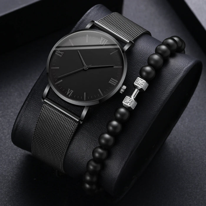 Pack of 2 Mens Fashion Quartz Watches Steel Mesh Bands