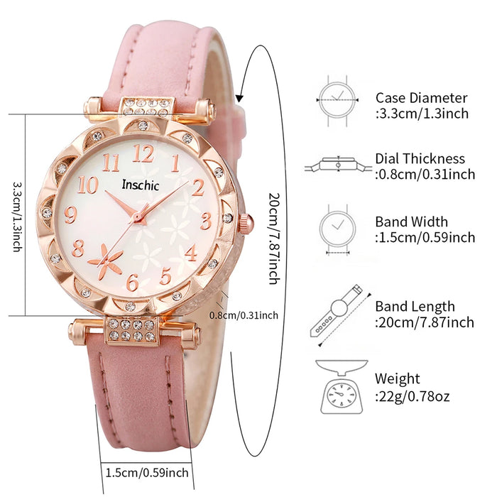 6 Piece Floral Leather Band Watch Set - Without Box