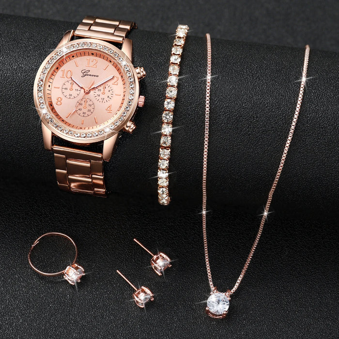 6 Piece Rhinestone Watch Jewelry Set - Without Box