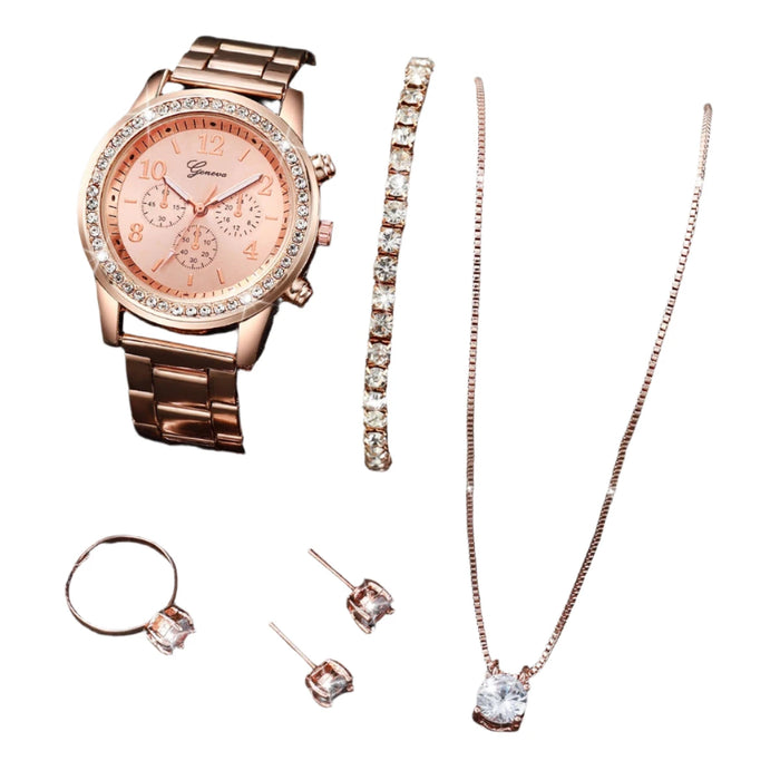 6 Piece Rhinestone Watch Jewelry Set - Without Box