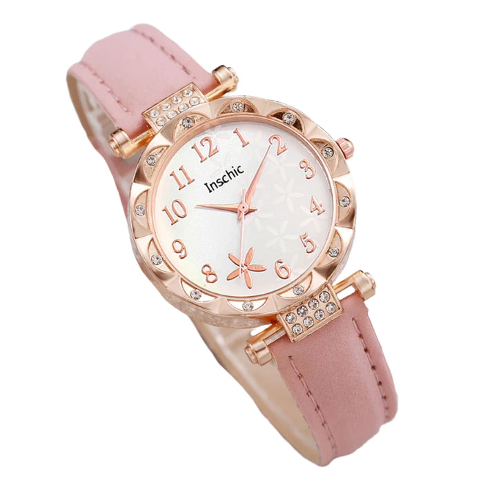 6 Piece Floral Leather Band Watch Set - Without Box