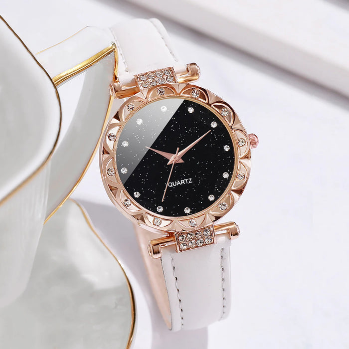 3 Piece Rhinestone Leather Band Watch Set - Without Box