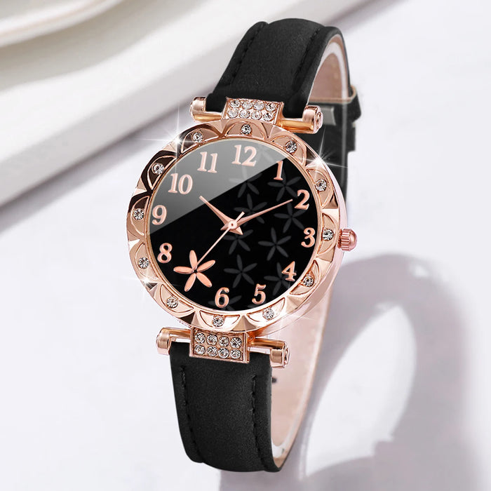 6 Piece Floral Quartz Watch Bracelet Set for Women