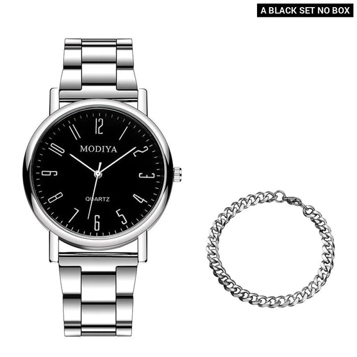 2 Piece Mens Casual Silver Alloy Quartz Watch Set - Without Box