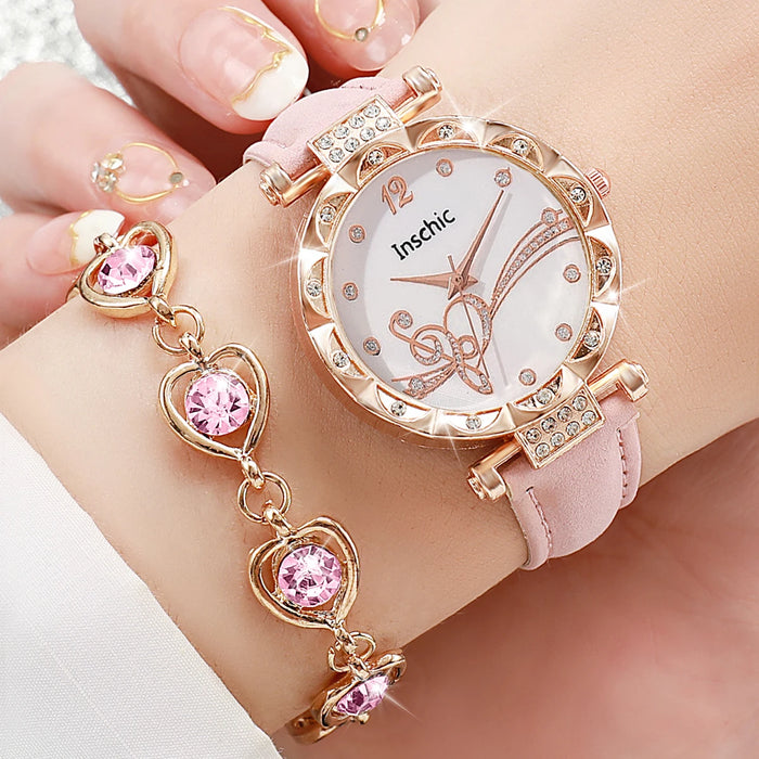 6 Piece Rhinestone Watch Jewelry Set - Without Box