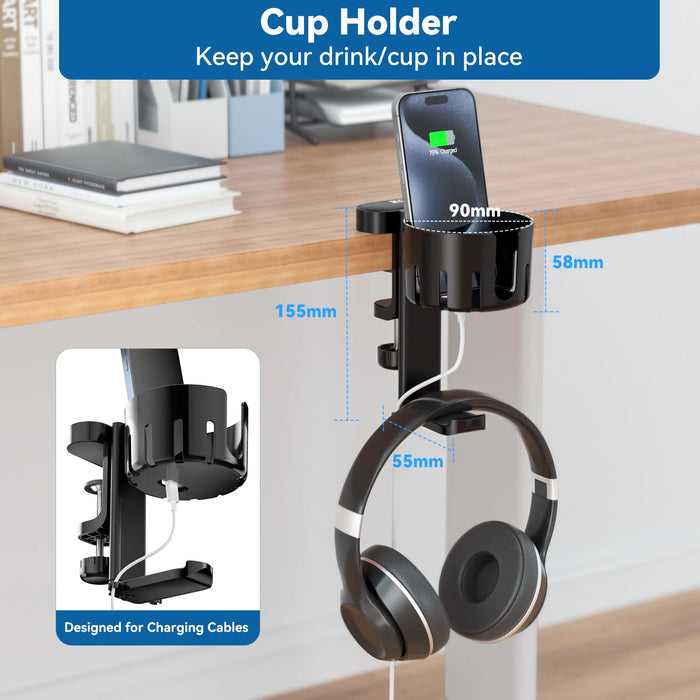 2 In 1 Rotatable Headphone Stand Cup Holder