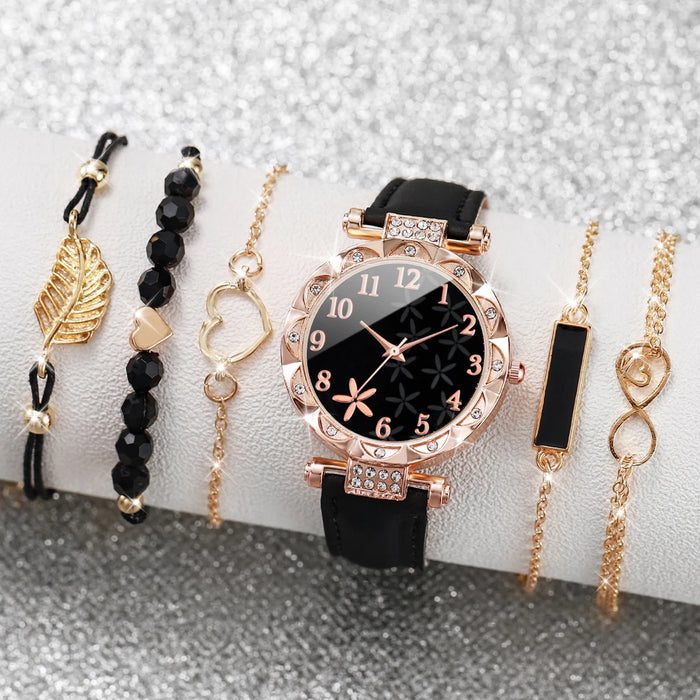 6 Piece Floral Quartz Watch Bracelet Set for Women