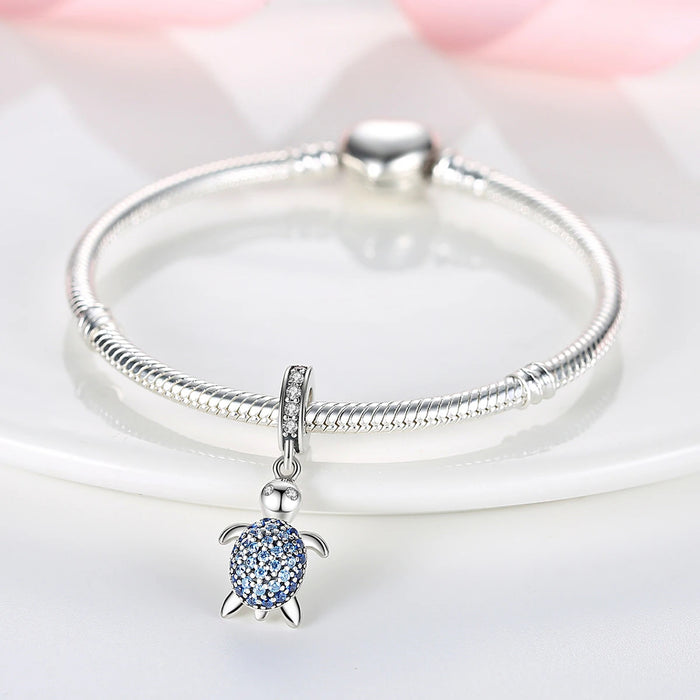 925 Sterling Silver Sea Turtle Charm Pendant Fits Bracelets Diy Gift