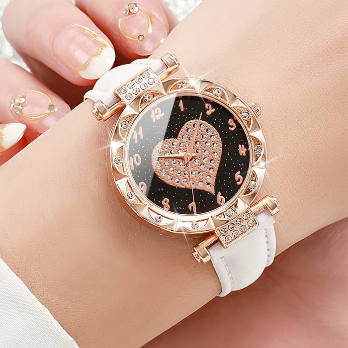 3 Piece Rhinestone Heart Dial Watch Set for Women