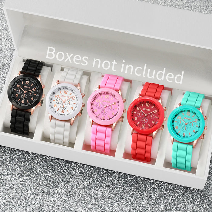 5 Piece Silicone Band Analog Quartz Watch Set - Without Box