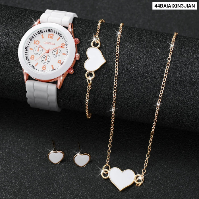 4 Piece Fashion Watch Set Silicone Band