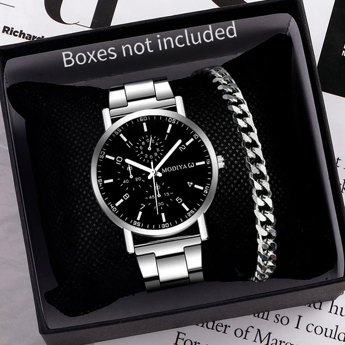 2 Piece Mens Casual Silver Alloy Quartz Watch Set - Without Box