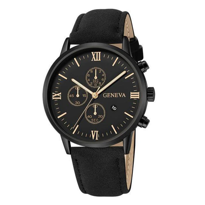 Leather Band Mens Watch Calendar Analog Quartz