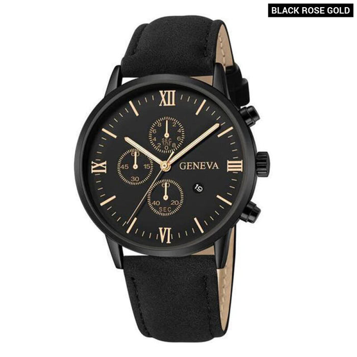 Leather Band Mens Watch Calendar Analog Quartz