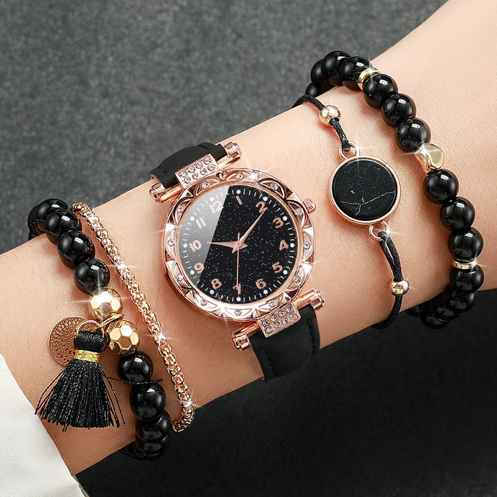 5 Piece Rhinestone Watch Bracelet Set - Without Box