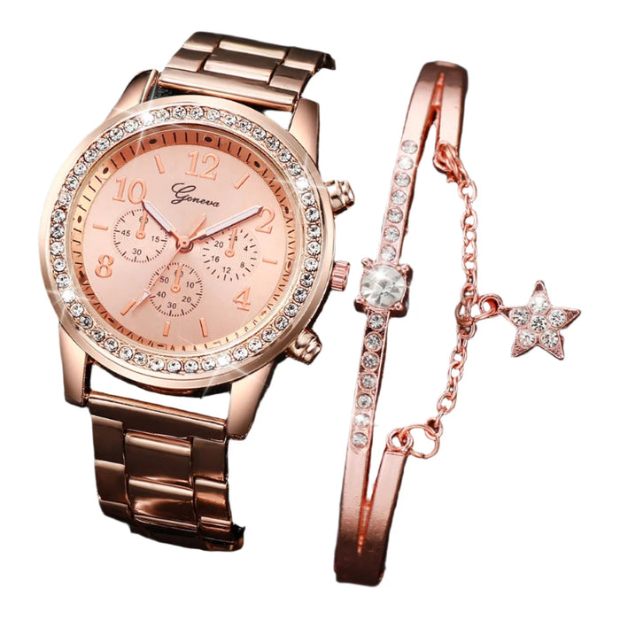 2 Piece Rose Gold Rhinestone Watch Set