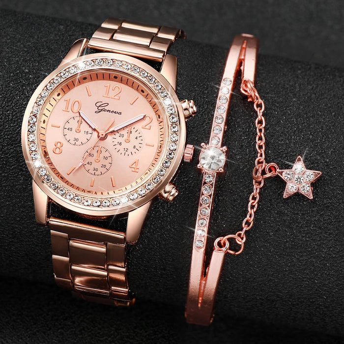 2 Piece Rose Gold Rhinestone Watch Set