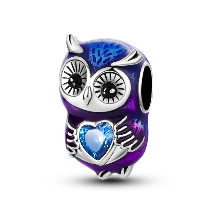 925 Sterling Silver Owl Heart Charm Pendant Fits Bracelet Diy Gift