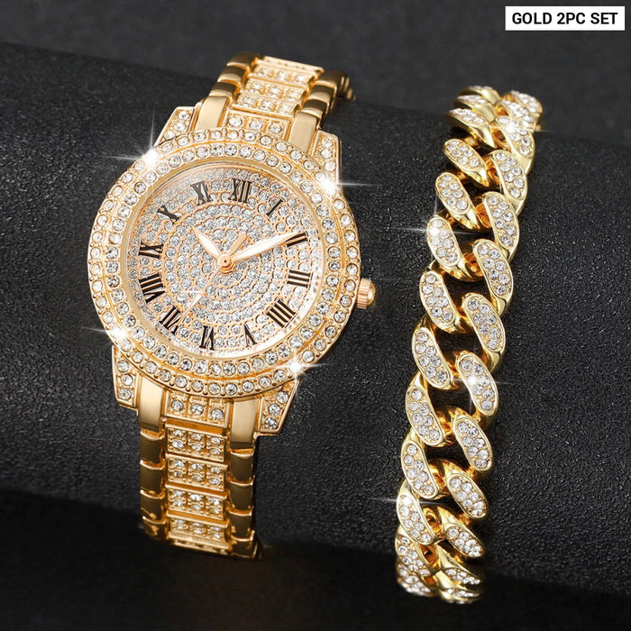 2 Piece Gold Diamond Watch Set