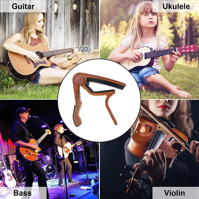 Rosewood Guitar Capo With 5 Colour Picks For Acoustic / Electric