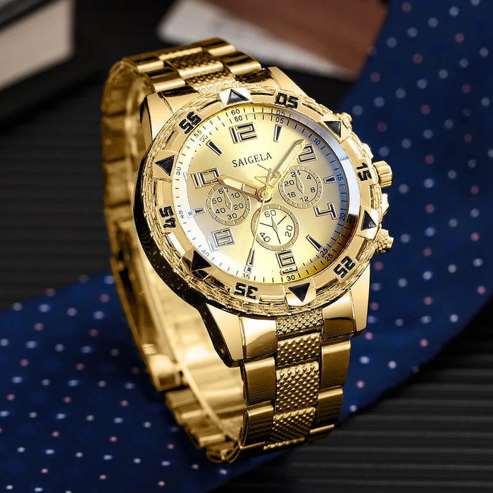 Gold Steel Mens Quartz Watch