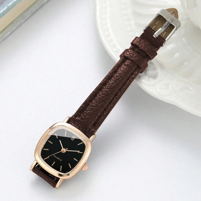 2 Piece Square Leather Band Watch Bracelet Set