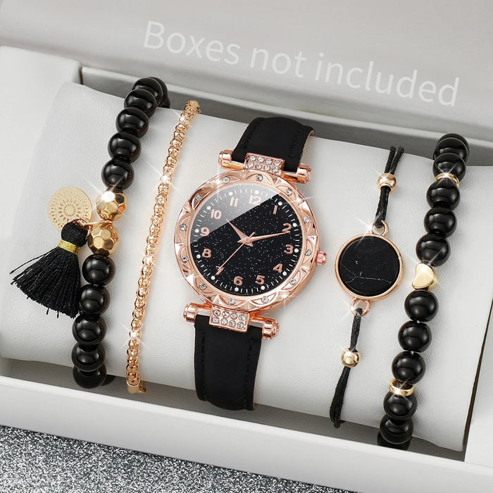 5 Piece Rhinestone Watch Bracelet Set - Without Box