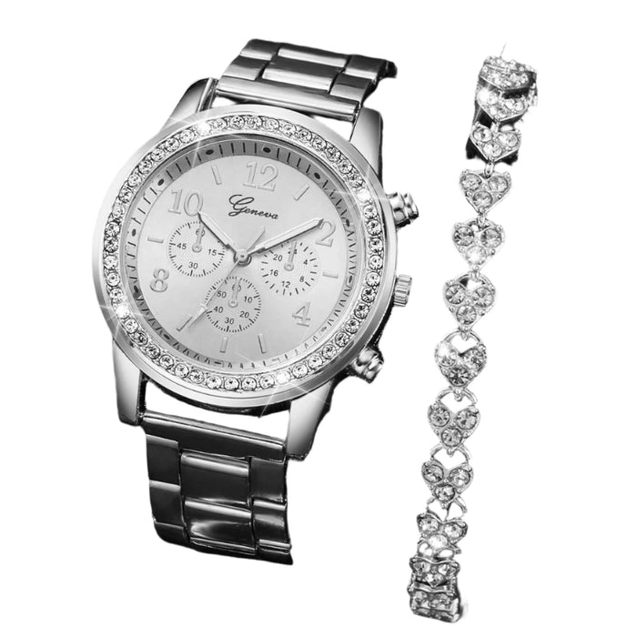 2 Piece Rhinestone Analog Watch Set for Women