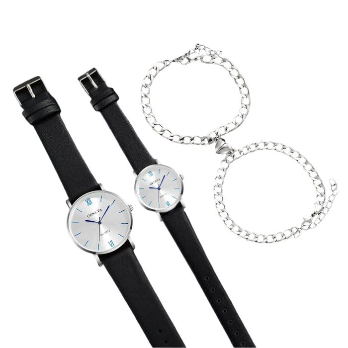 4 Piece Couple S Watch Bracelet Set Fashionable Romantic