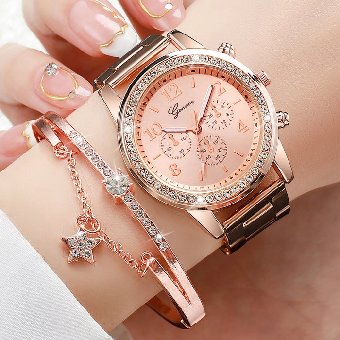 2 Piece Rose Gold Rhinestone Watch Set