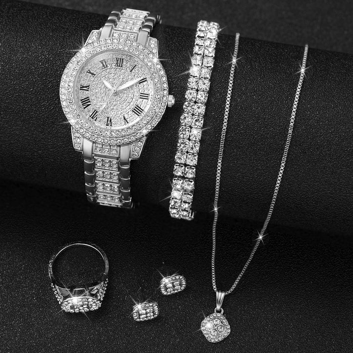 6 Piece Diamond Steel Band Watch Set - Without Box