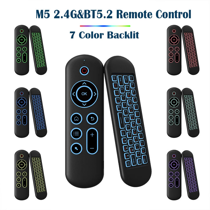 Wireless Air Mouse Keyboard For Android Tv Box - 7 Colour Backlit - M5 2.4G & Bt5.2 - Android / Windows / Mac / Linux