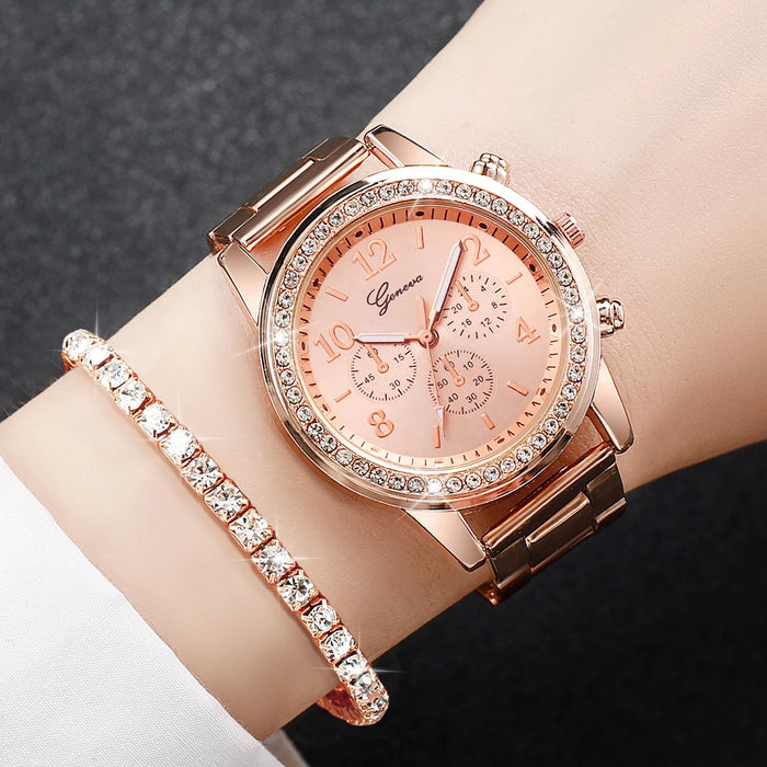 6 Piece Rhinestone Watch Jewelry Set - Without Box