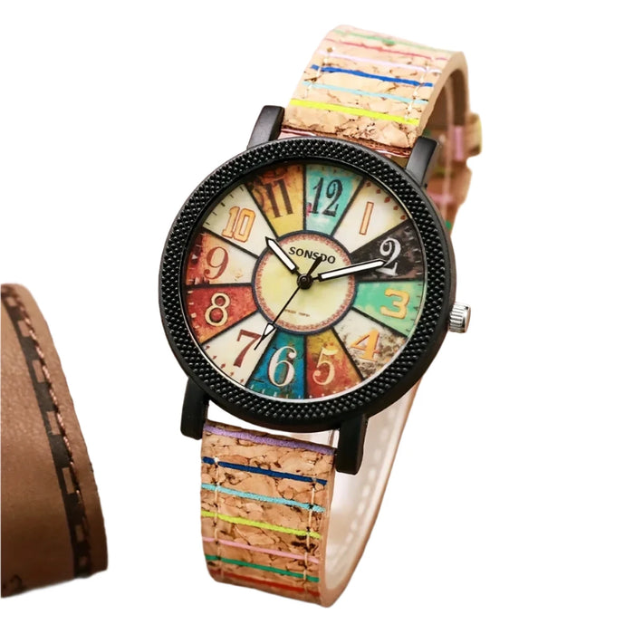 Leather Band Analog Watch Arabic Dial