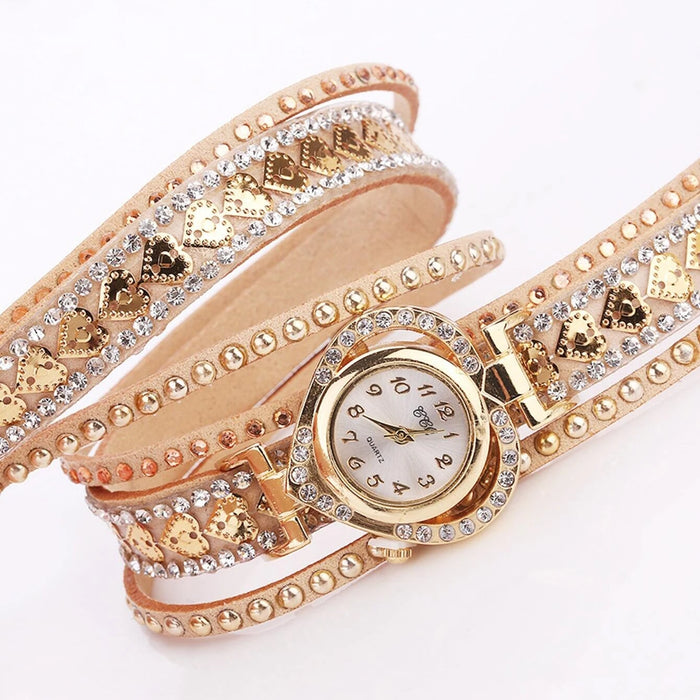 Rhinestone Heart Dial Velvet Band Watch