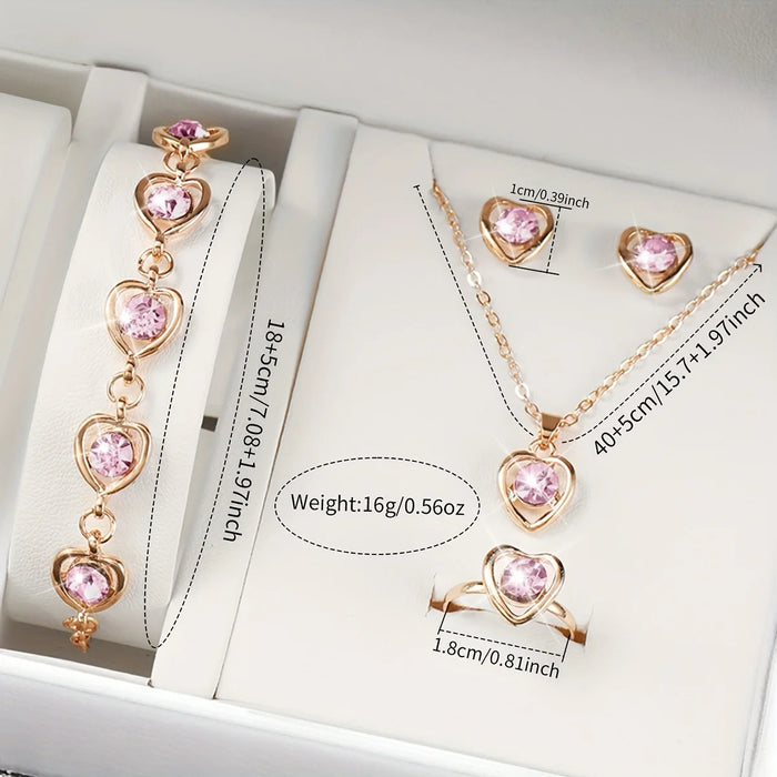 6 Piece Heart Rhinestone Watch Jewelry Set