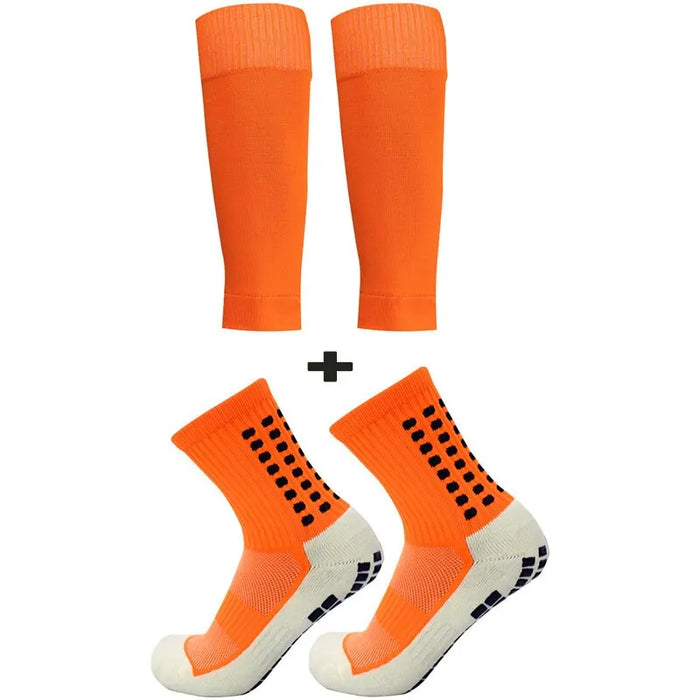 2 Pairs Mens Grip Socks and Knee Pads for Sports