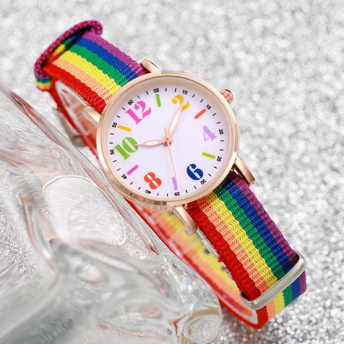 4 Piece Casual Nylon Band Analog Quartz Watch Set Love Beads