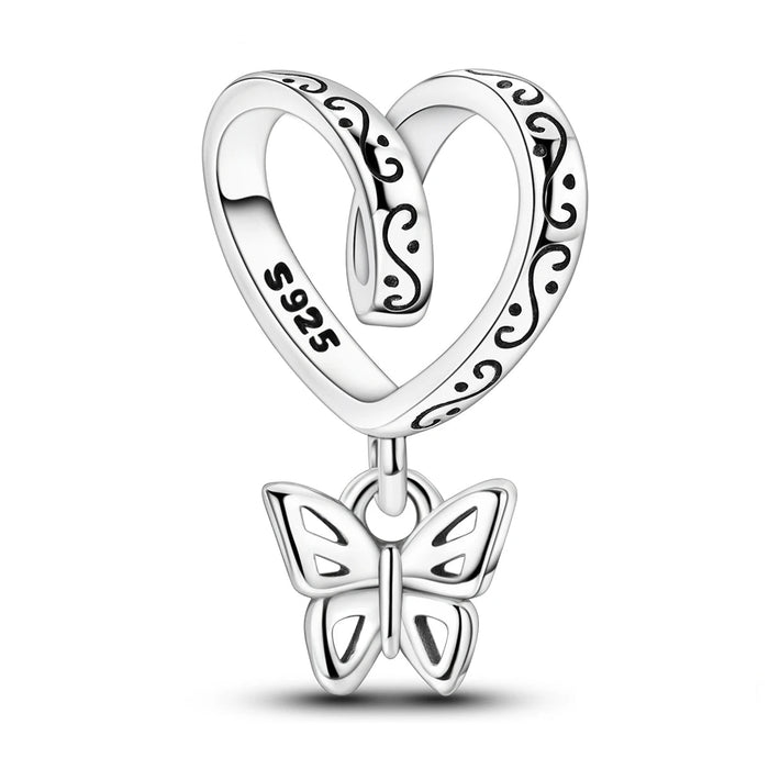 925 Sterling Silver Butterfly Charm Pendant Fits Bracelets & Necklaces Retro Vine Design Diy Gift For Women