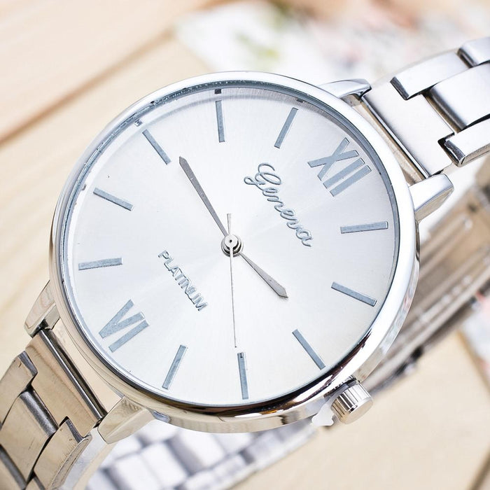 2 Pcs Women Large Dial Stainless Steel Fine Strap Quartz Watch