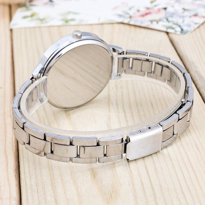 2 Pcs Women Large Dial Stainless Steel Fine Strap Quartz Watch