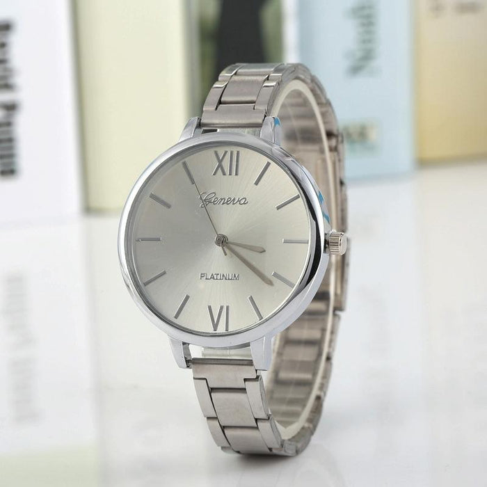 2 Pcs Women Large Dial Stainless Steel Fine Strap Quartz Watch