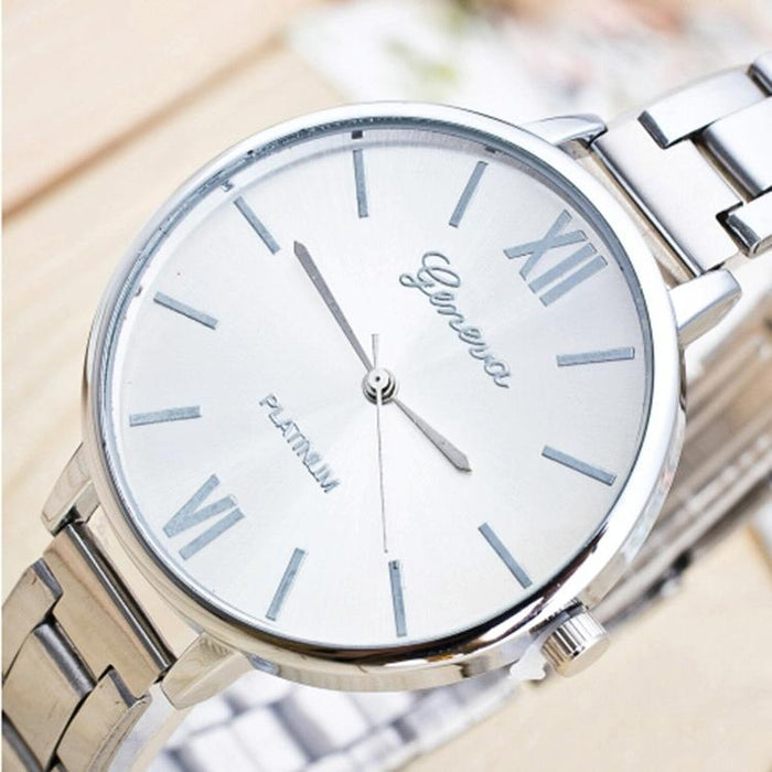 2 Pcs Women Large Dial Stainless Steel Fine Strap Quartz Watch