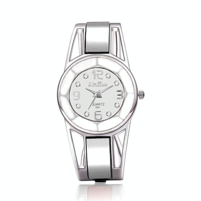 Women Diamond Mirror Surface Hollow Stainless Steel Bracelet Quartz Watch