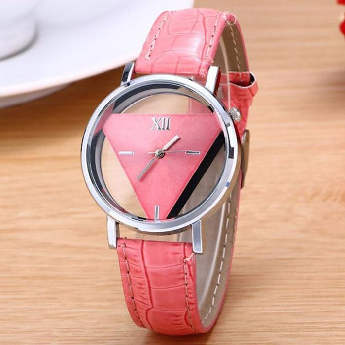 Snake Belt Women Double-Sided Hollow Perspective Triangle Quartz Watch