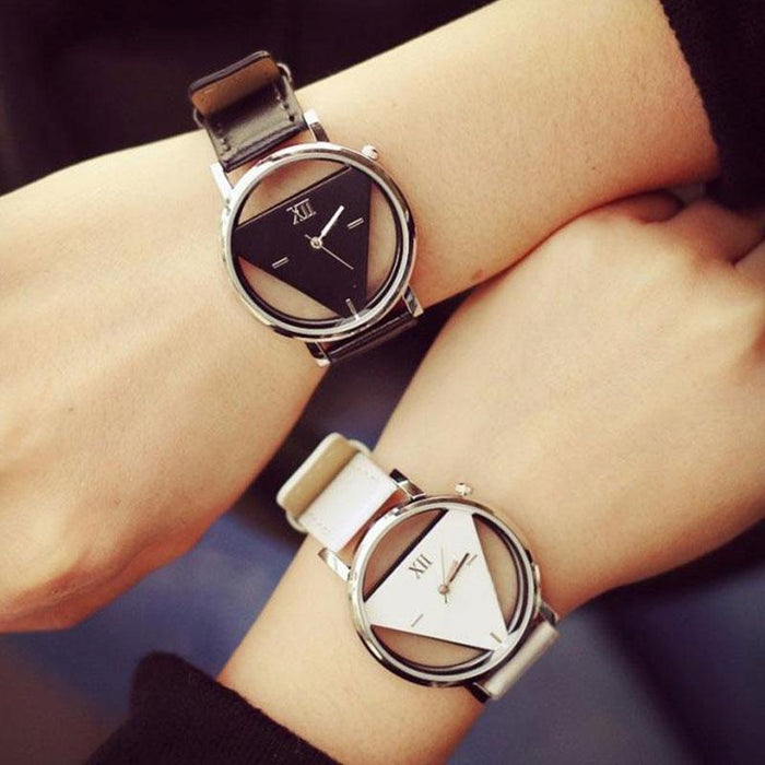 Snake Belt Women Double-Sided Hollow Perspective Triangle Quartz Watch