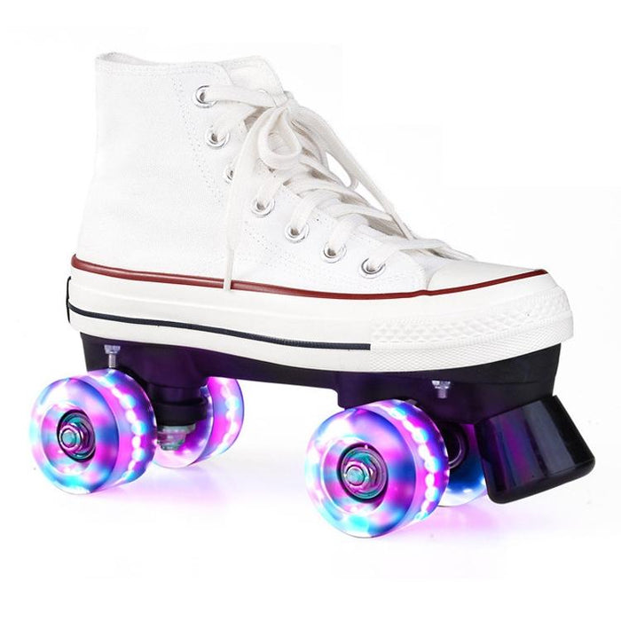 Flash Four-Wheel Canvas Double Row Roller Skating Shoes For Adult & Children - Size 38