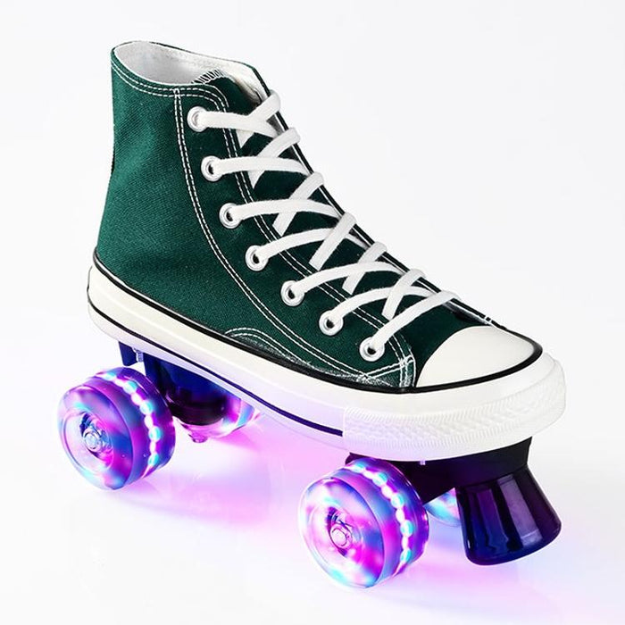 Flash Four-Wheel Canvas Double Row Roller Skating Shoes For Adult & Children - Size 38